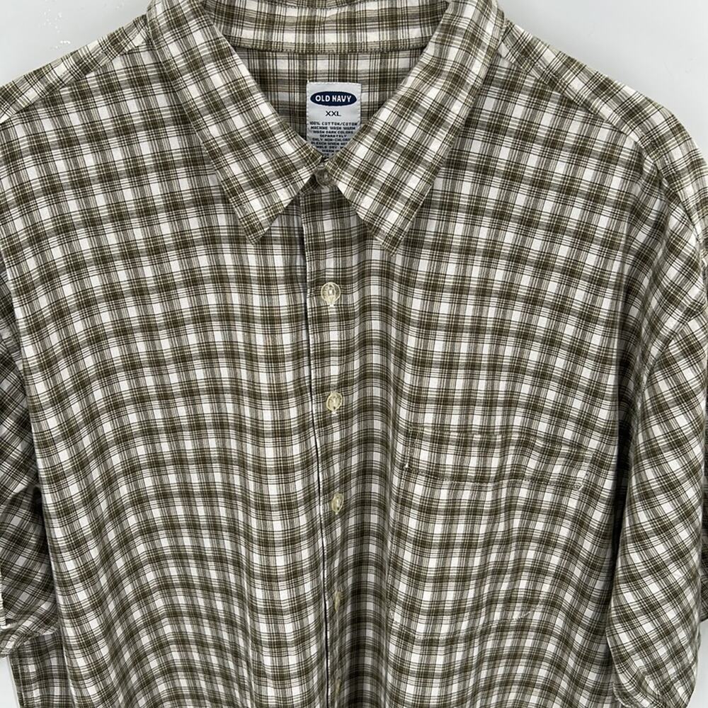 Old Navy Men's Casual Green & White Plaid Short Sleeve Button Shirt size XXL - Picture 2 of 11